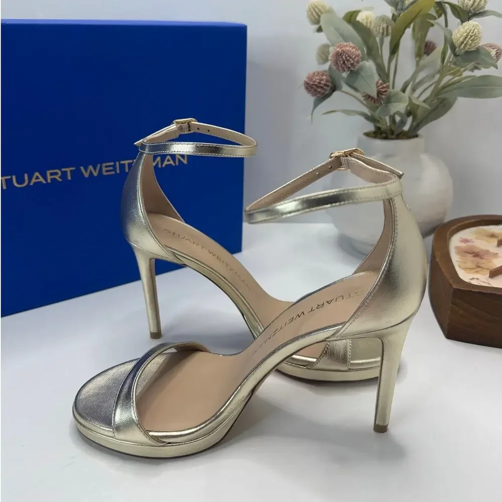 Stuart Weitzman Nudist Platform Stiletto Light Gold Metallic Women 5.5B Tried On